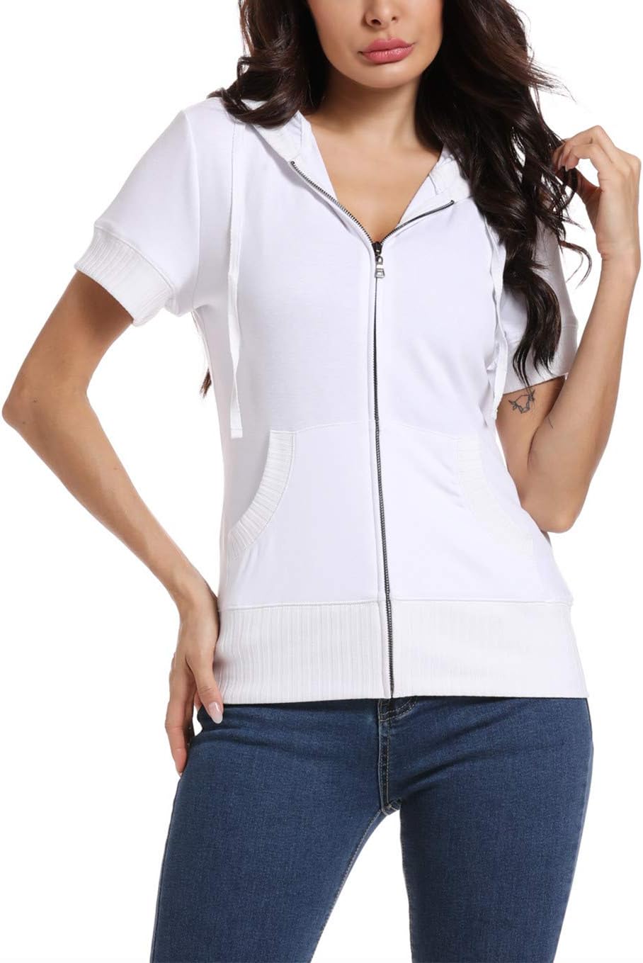 MISS MOLY Women Short Sleeve Hoodie Jacket for Casual Style