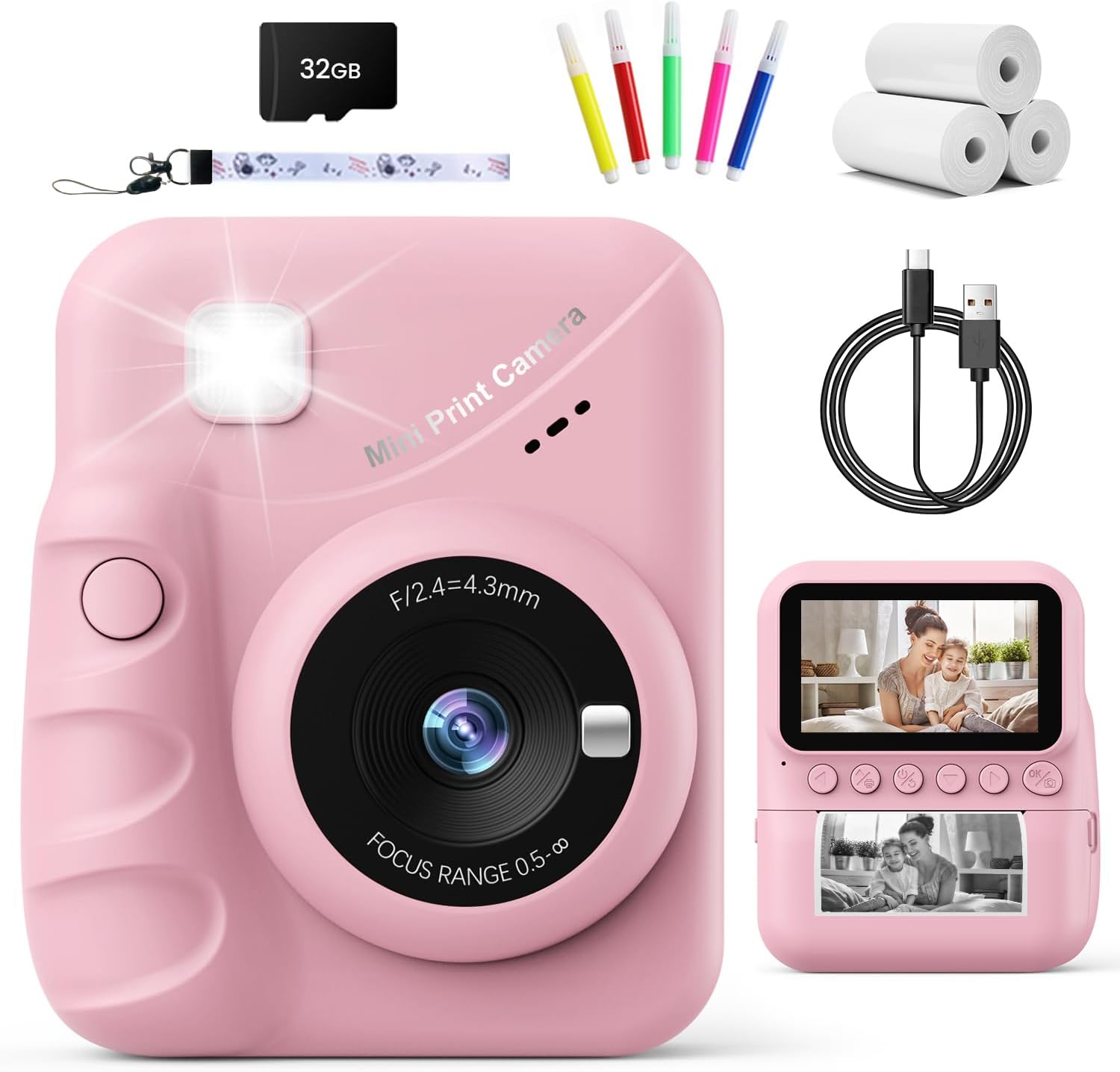 Kids Camera Instant Print for Girls Ages 3-14 with HD Screen