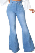 Bell Bottom Jeans for Women Elastic Waist Ripped Flared Jean - Raw Hem