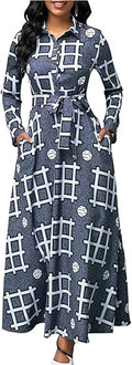 MsavigVice Maxi Dress Button Down V Neck with Pockets - Casual Floral