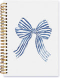 Blue Stripe Ribbon Bow Notebook - Trendy Coquette Lined Spiral