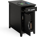 LINSY HOME Farmhouse End Table with Charging Station and Drawer