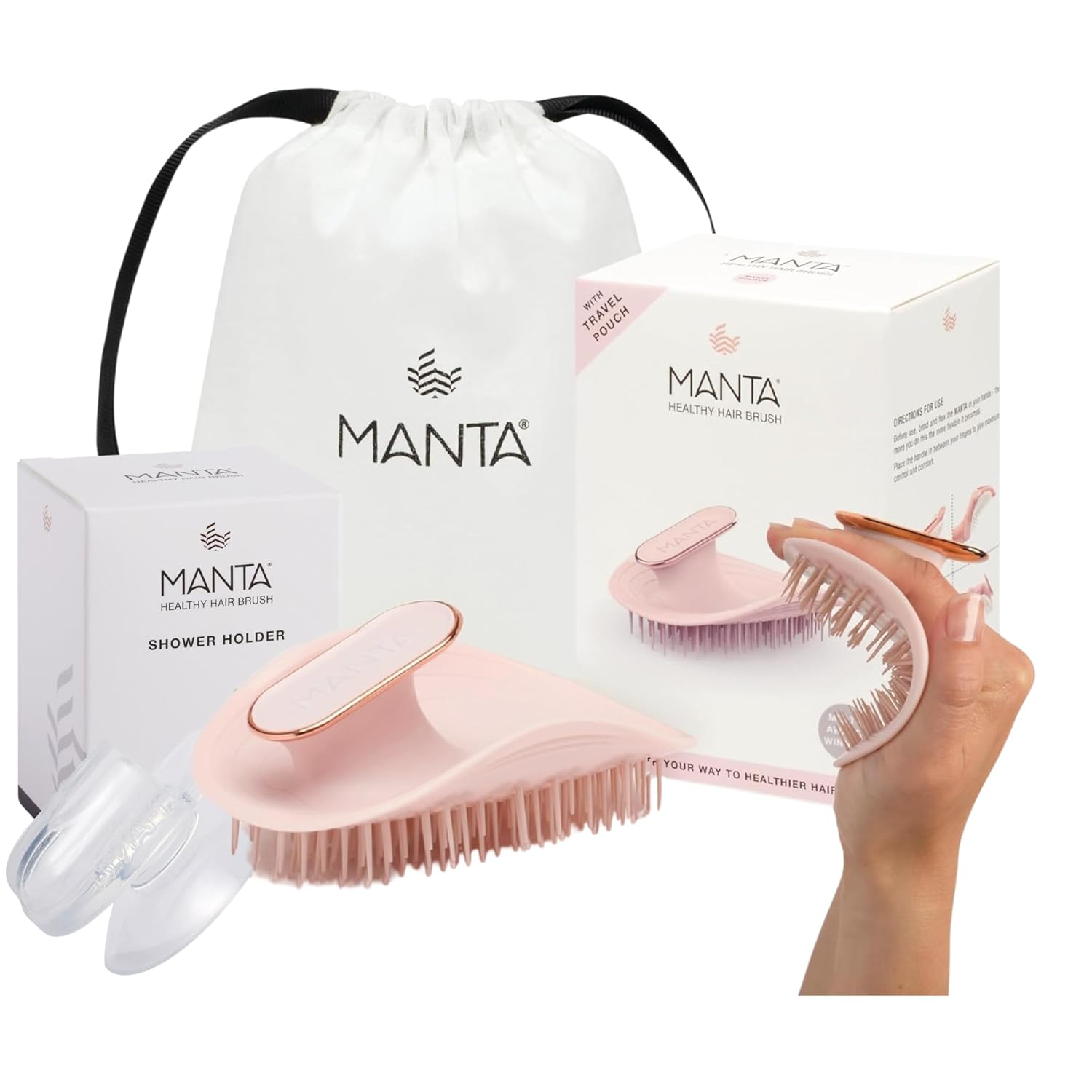 Manta Original Limited Edition Pink Hair Brush with Shower Holder