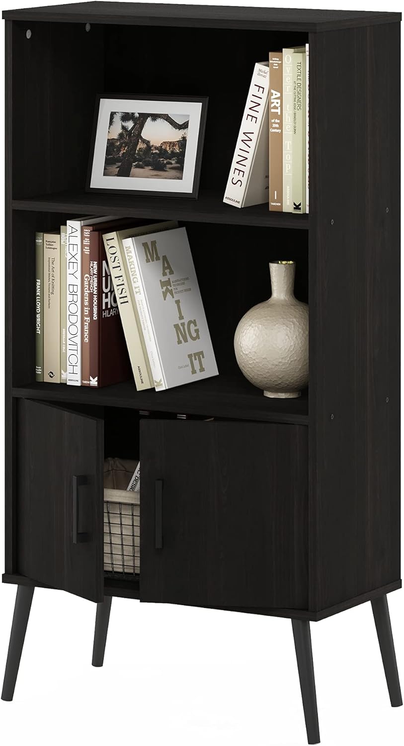Furinno Claude Mid Century Accent Bookcase with Storage Organizer