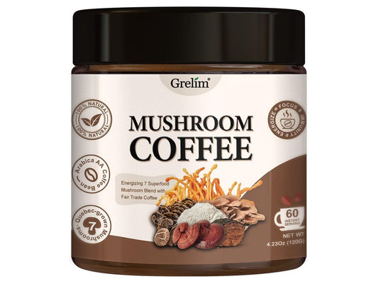 Grelim Superfood Mushroom Coffee - 7 Mushrooms, Tasty Arabica Blend
