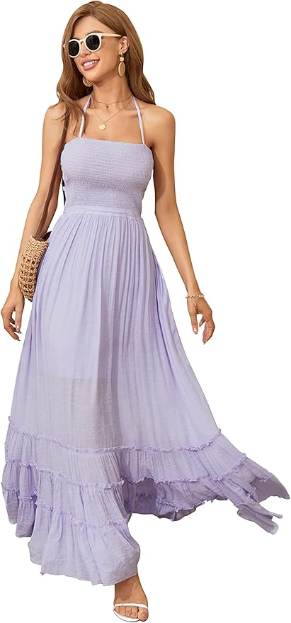 R.YIposha Women's Sleeveless Halter Beach Dresses for Summer