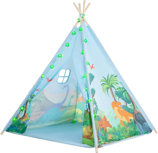 BRINJOY Dinosaur Teepee Tent with Lights - Imaginative Play Fun!