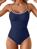 One Piece Tummy Control Swimsuit - Slimming Ruched Shell Stitch women