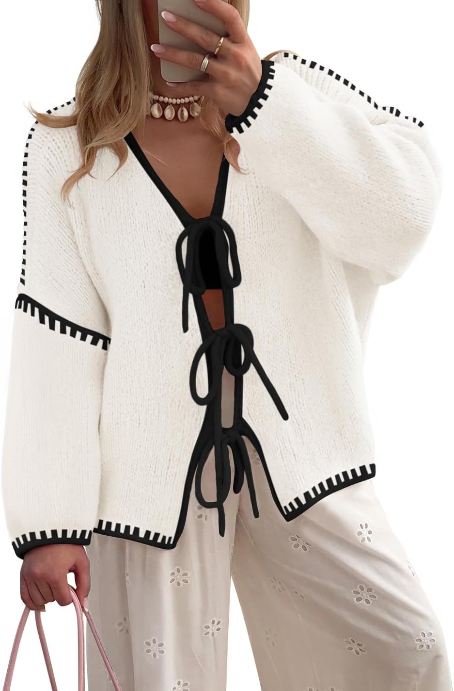 Trendy Tie Front Bow Sweaters for Women by ZESICA - 2025 Style