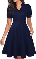 Mokayee Women's Casual Fit and Flare Dress with Short Puff Sleeves