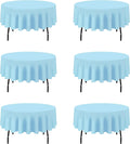 Light Blue Round Tablecloth 90 in 6 Pack - Durable, Washable Linen