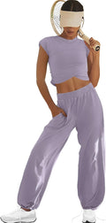 LAMISSCHE Womens Loungewear Set Cropped Top and Wide Leg Pants