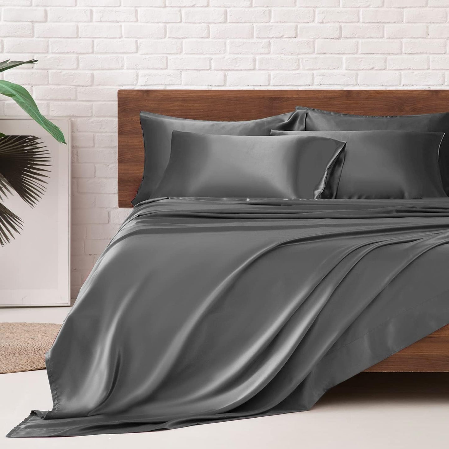 MR&HM Satin Bed Sheets Set for King Size with Deep Pocket