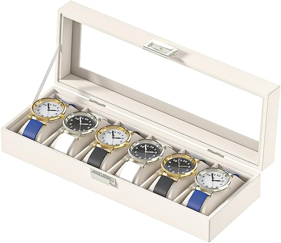 6-Slot Watch Display Case in Beige Velvet - Organize Your Collection!