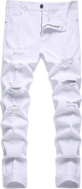 Men's Ripped Distressed Slim Fit Straight Leg Denim Jeans - Soft