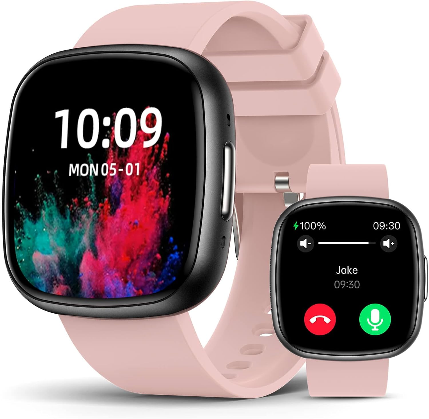 BooaBei Smartwatch: Bluetooth Call, 1.72 Touch Screen, Fitness Tracker, IP68 Waterproof, Pink
