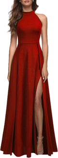 MUSHARE Womens Halter Neck Sexy Split Cocktail Maxi Dress - Bodycon