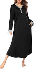 Ekouaer Womens Full Length V Neck Nightgown - Soft Stretch Sleepwear