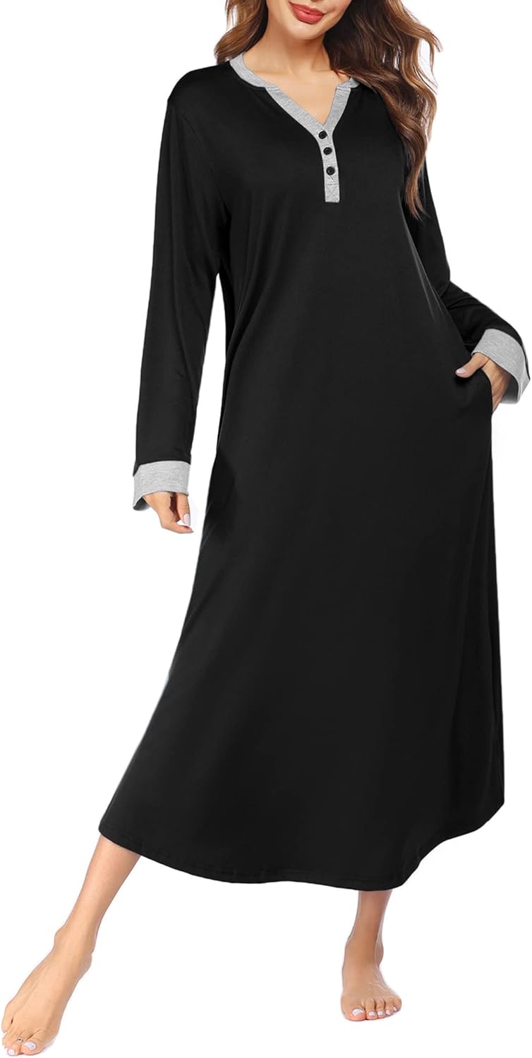 Ekouaer Womens Nightgown Long Loungewear with Pockets