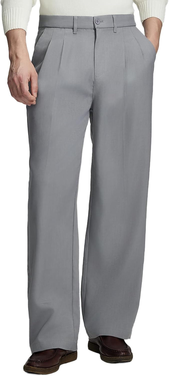Stylish Vintage Pleated Baggy Wide Leg Dress Pants for Men
