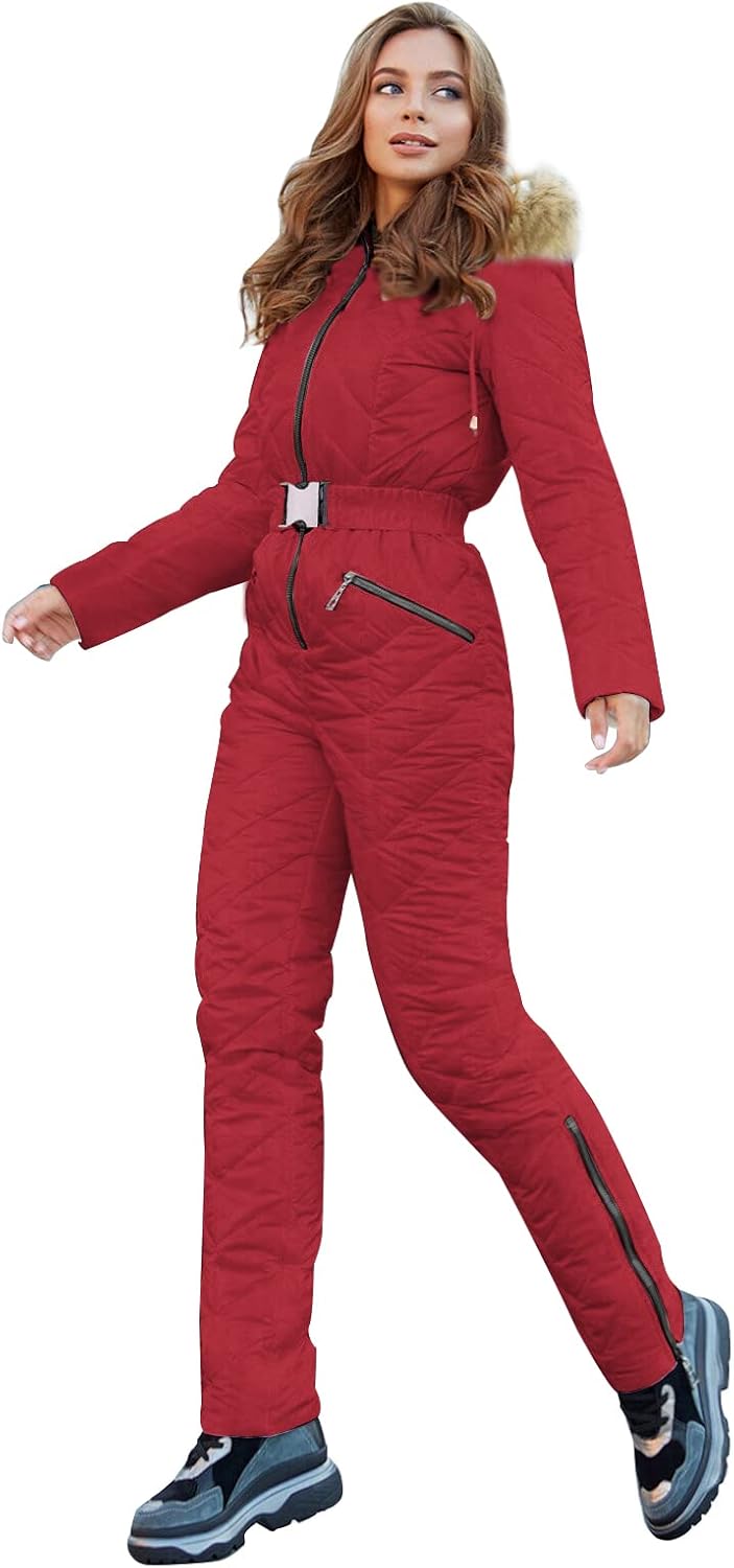 Yousify Womens Winter Ski Suit One Piece Hooded Snowsuit