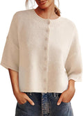 Womens 3/4 Sleeve Cropped Knit Cardigan - Soft Lightweight Top