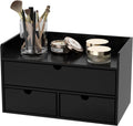 Bamboo Desk Organizer Black with Shelf - Mini Stackable Drawer