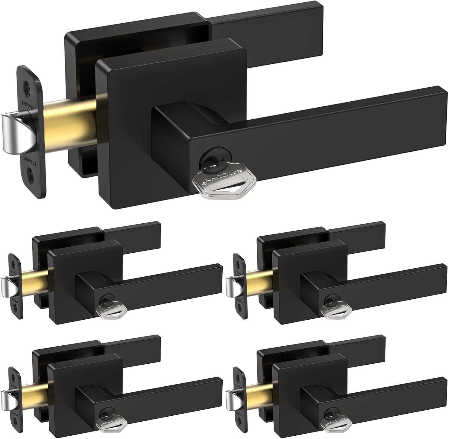 TICONN Matte Black Door Handle Heavy Duty Square Lever Set
