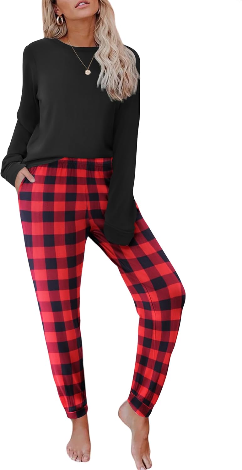 Ekouaer Pajama Sets for Women: Cozy Long Sleeve Plaid Pjs