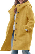 Women's Wool Blend Long Hooded Coat - Casual Single Breasted Trench