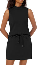 Two Piece Skirt Set for Women Mock Neck Sleeveless Skort Set