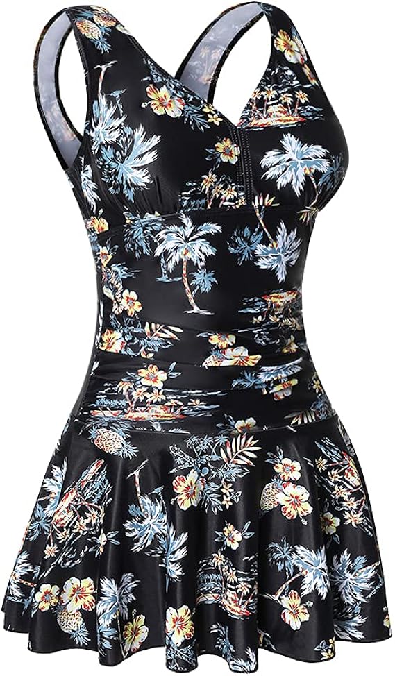 MiYang Women's Plus-Size Flower Printing Swim Dress for Comfort
