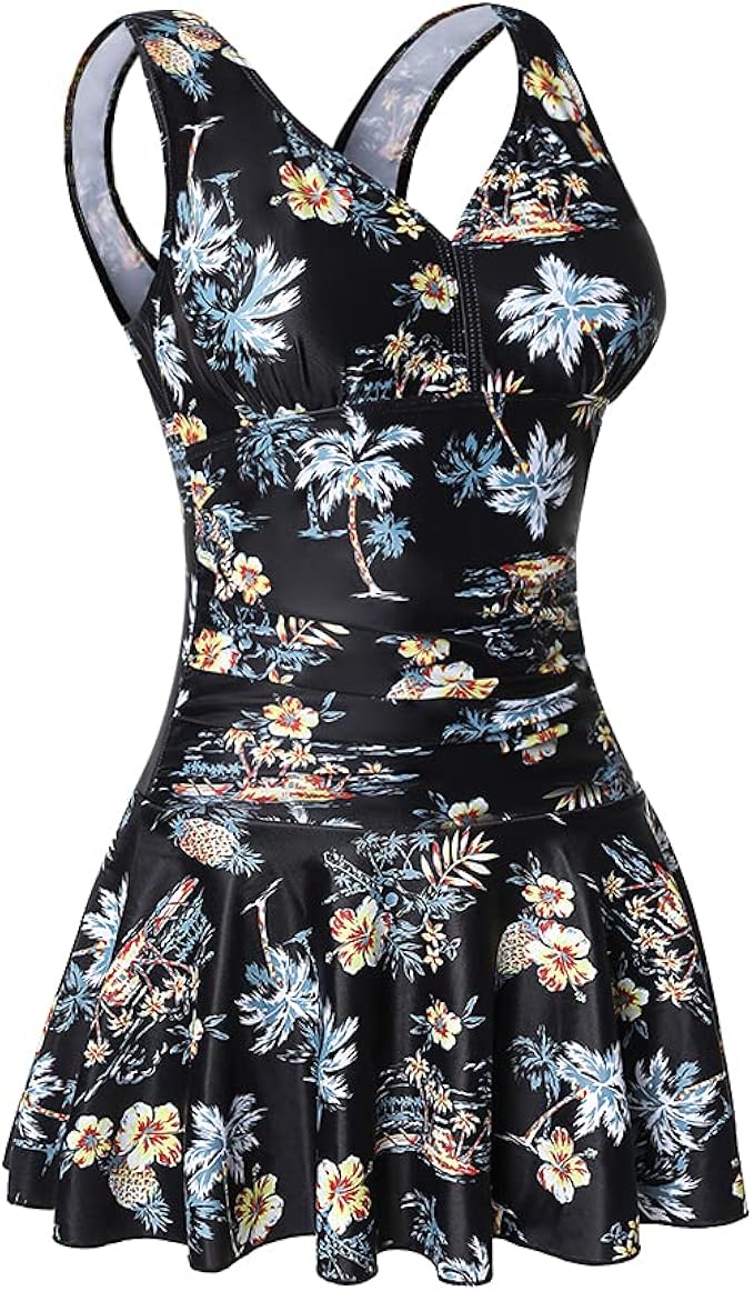 MiYang Women's Plus-Size Flower Printing Shaping Swim Dress