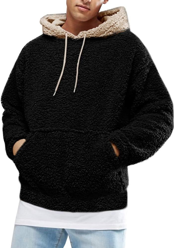 Runcati Mens Fuzzy Sherpa Pullover Hoodie for Winter Style