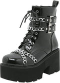 Parisuit Womens Goth Patent Ankle Boots with Chunky High Heels