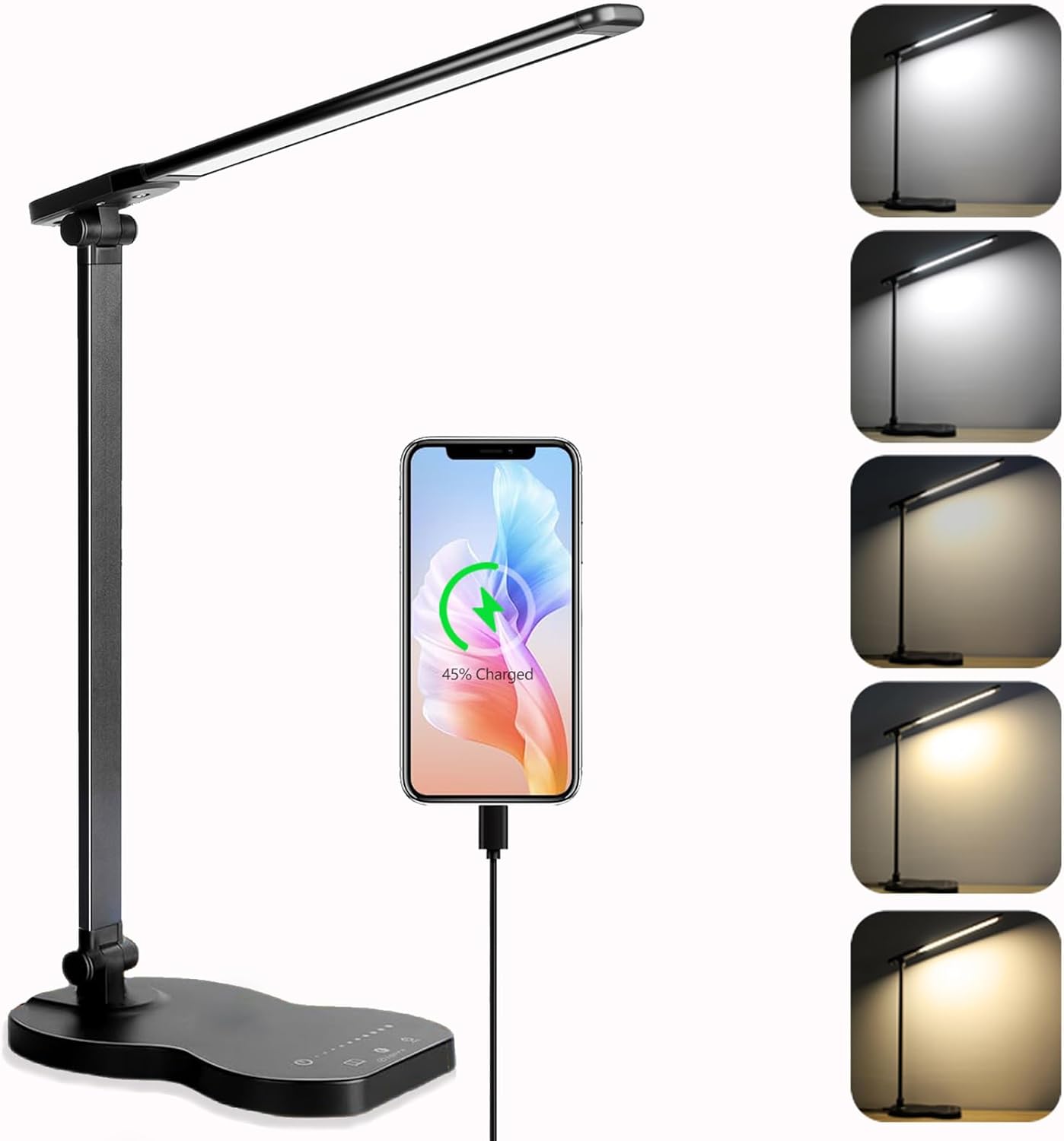 Foldable Dimmable LED Desk Lamp: USB Charging, 5 Colors, 10 Brightness Levels!