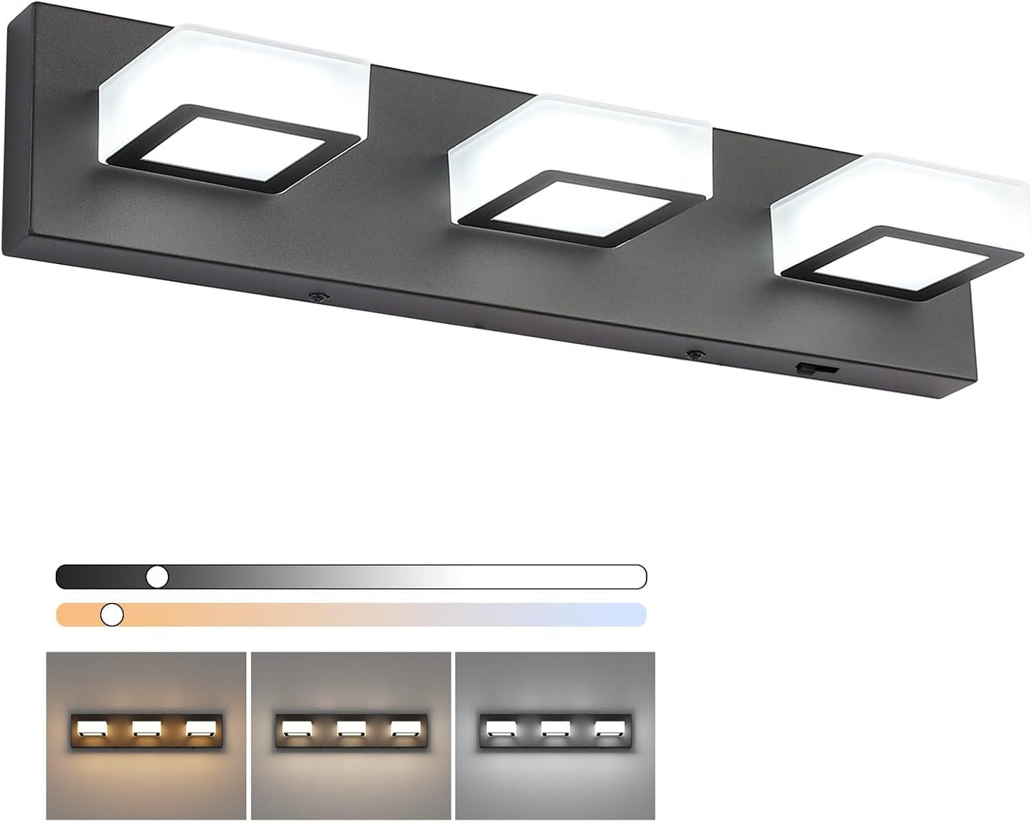 Modern LED Black Bathroom Vanity Lights with 5 Color Temperatures