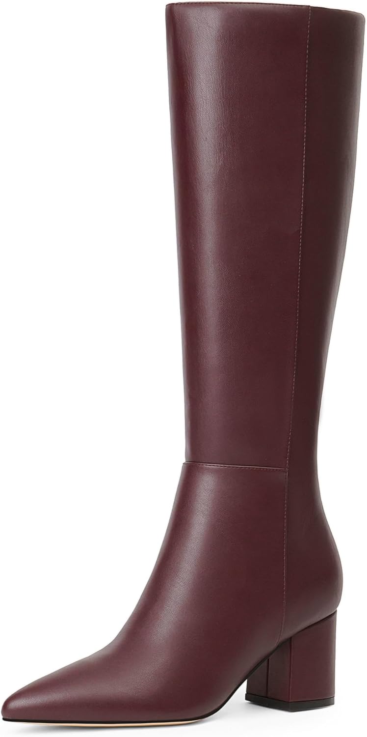 Knee High Boots for Women with Chunky Heel and Side Zipper