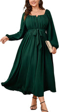 Plus Size Maxi Dress Long Sleeve Square Neck - Flattering Flow