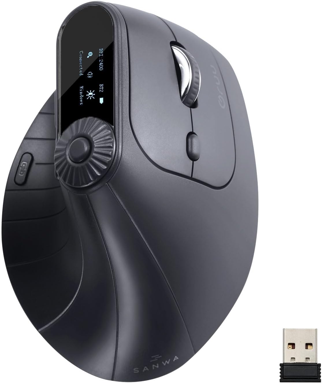 SANWA Ergonomic Vertical Mouse with LED Screen and Knob Control