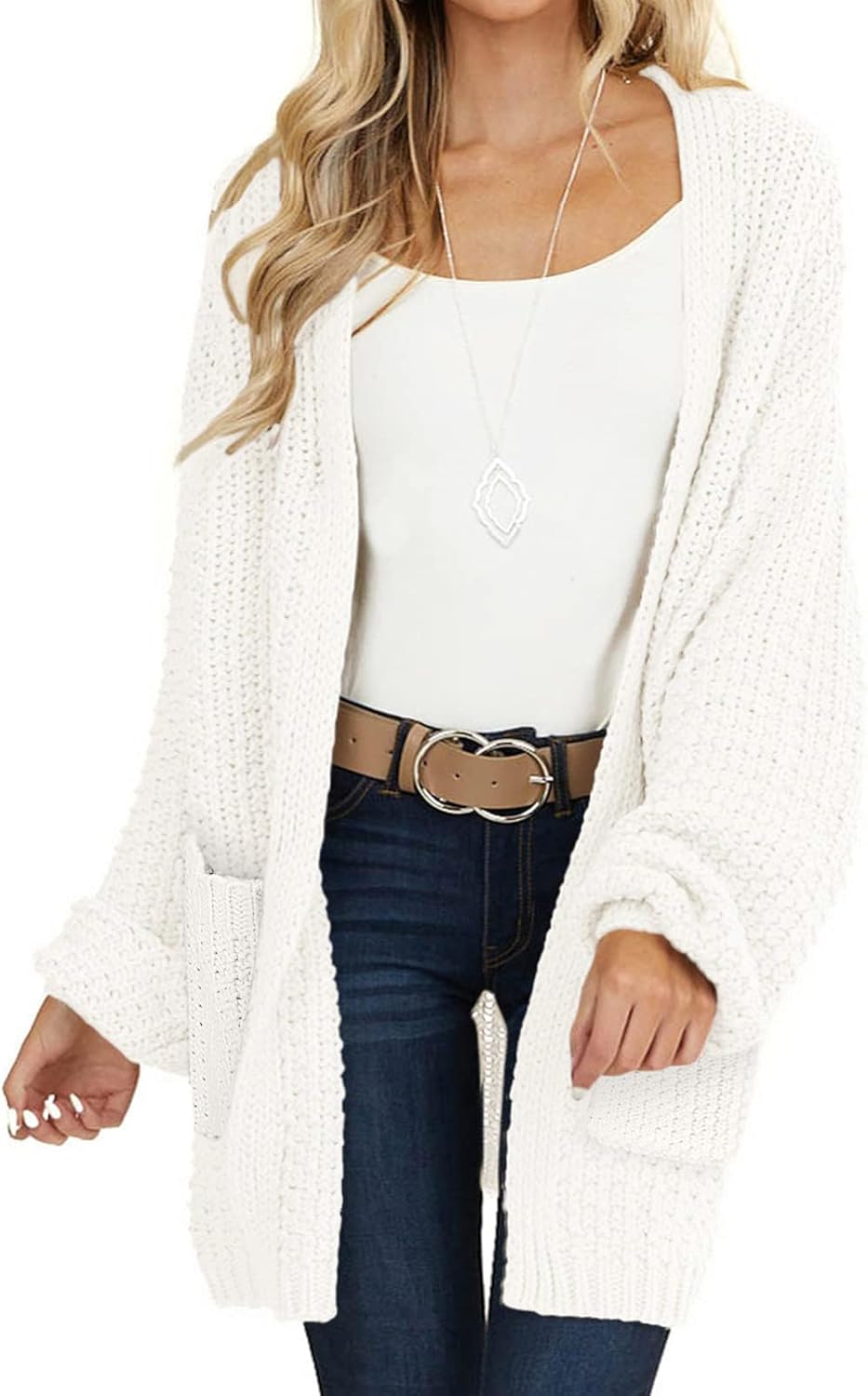 MEROKEETY Women's Open Front Chunky Knit Sweater Cardigan