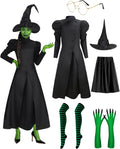 Halloween Witch Costume Women - Black Dress with Green Gloves & Hat