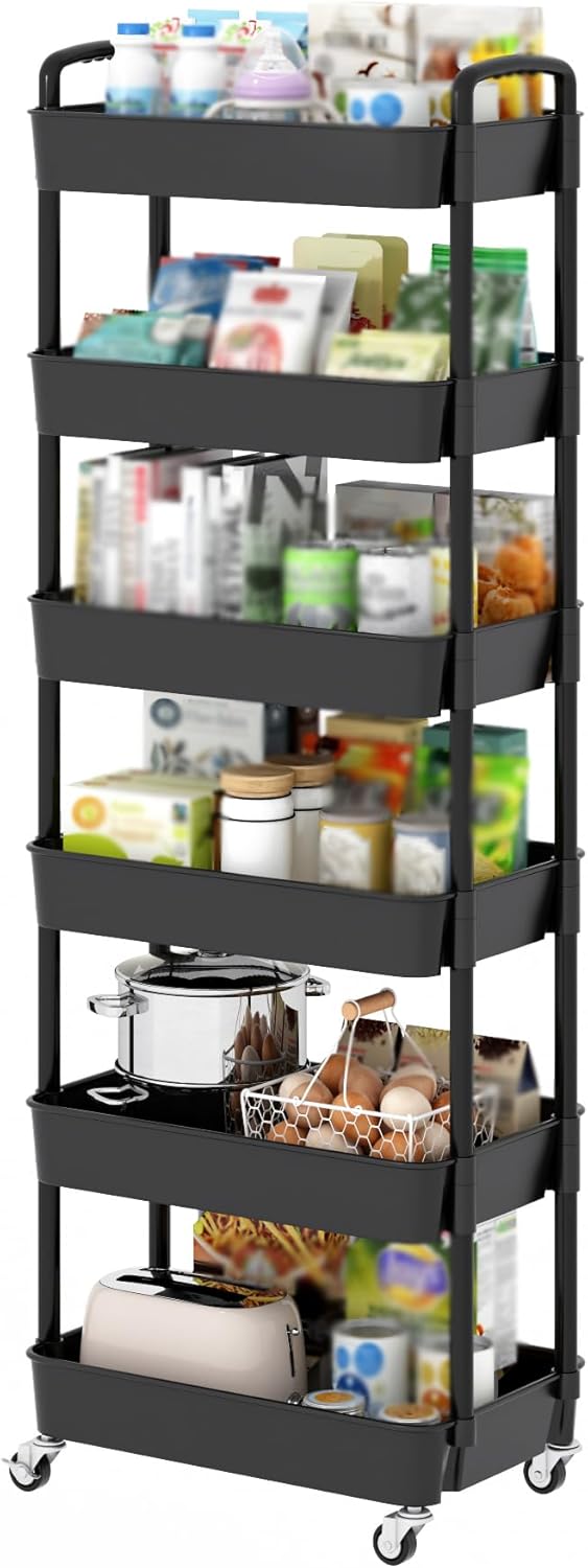 Sywhitta 6-Tier Plastic Rolling Utility Cart for Storage