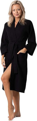 Turkish Linen Waffle Knit Kimono Robe for Women - Lightweight Quick