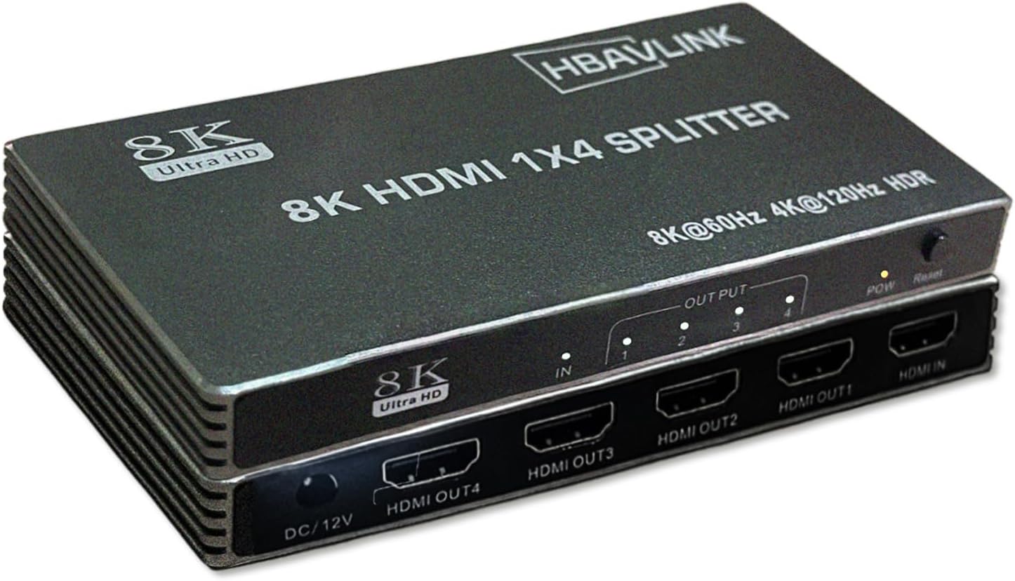HDMI 2.1 Splitter 1 in 4 Out for 8K60Hz and 4K120Hz Gaming