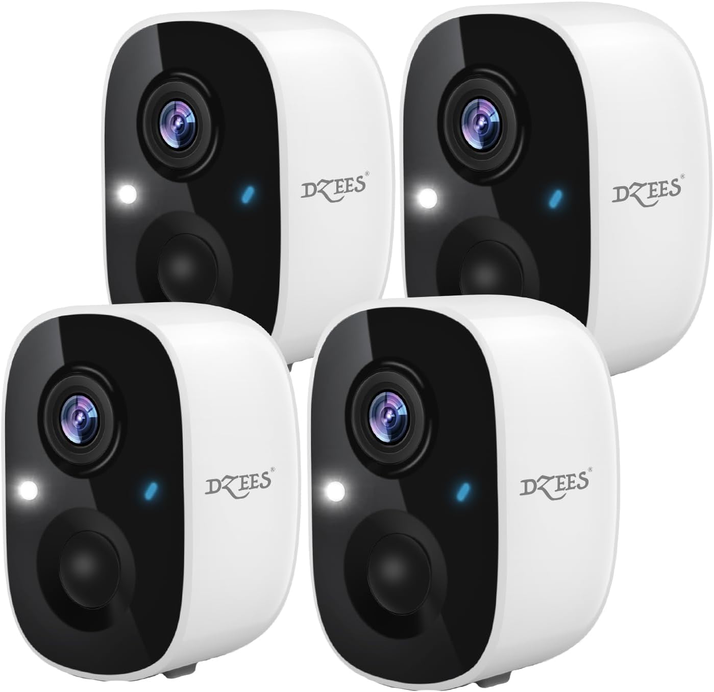 Dzees 2K AI Security Cameras 4 Pack: Color Night Vision & Siren Alarm