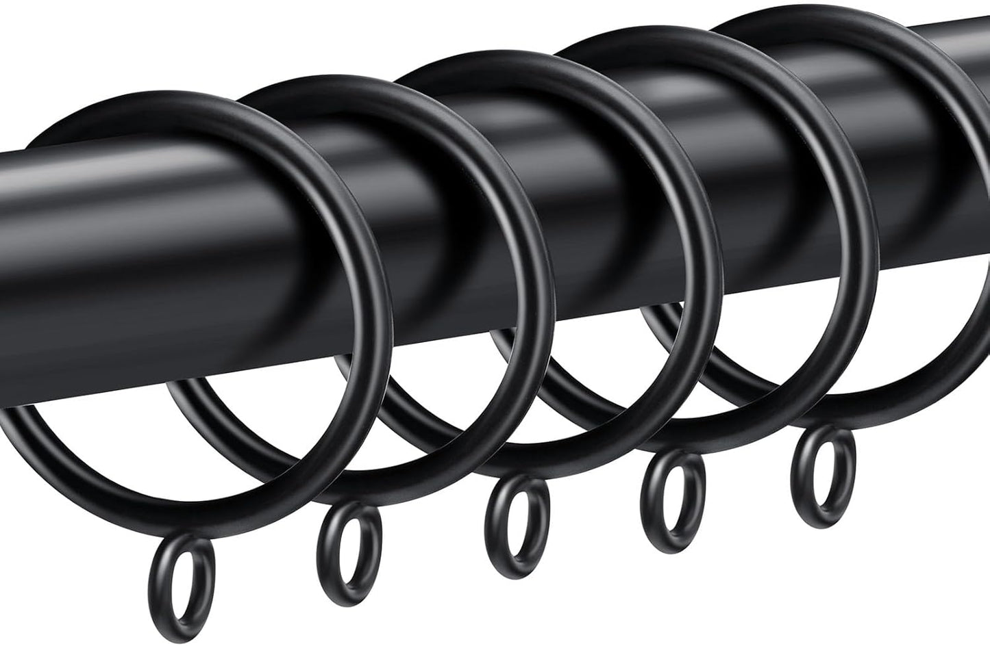 Strong & Stylish 1.5 Metal Curtain Rings Set of 30, Black Finish