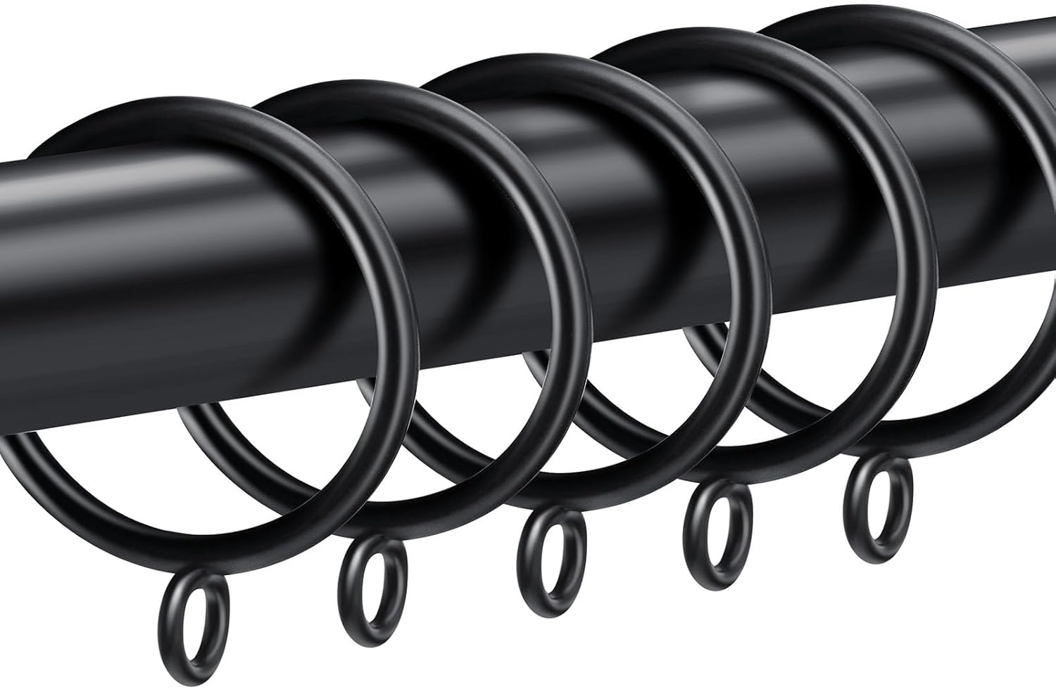 Strong & Stylish 1.5 Metal Curtain Rings Set of 30, Black Finish