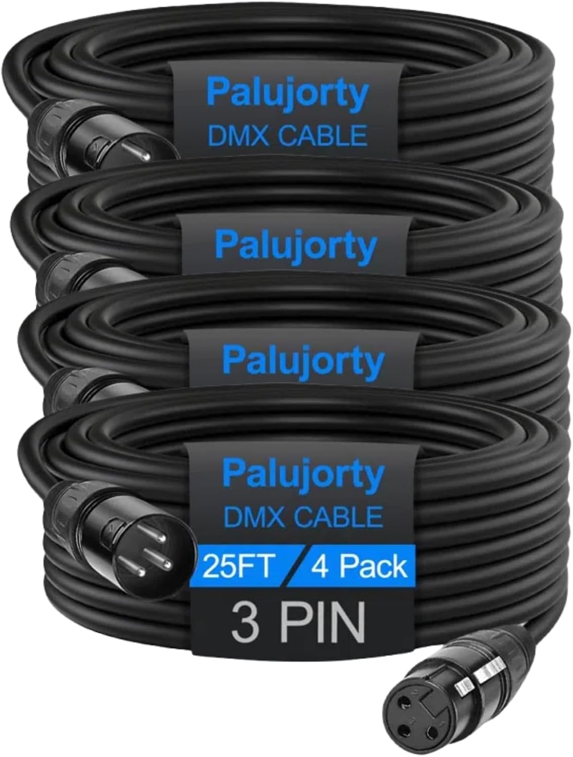 25 FT DMX Cable 4 Pack for DJ Lighting Fixtures - Superior Quality
