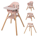 Baby High Chair Pink 6-in-1 Convertible Wooden Highchair - Adjustable